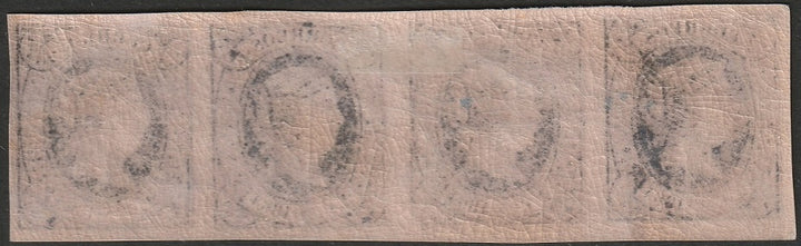 Spain 1864 Sc 61 strip of 4 used cleaned cancels & regummed