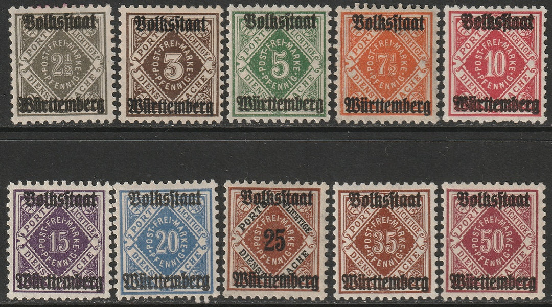 Wurttemberg 1919 Sc O43-52 official set MH*