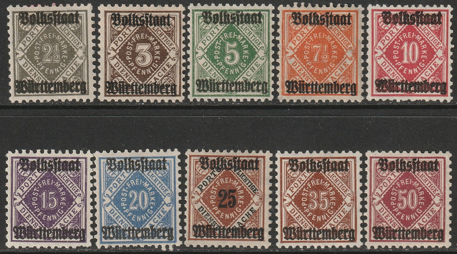 Wurttemberg 1919 Sc O43-52 official set MH*