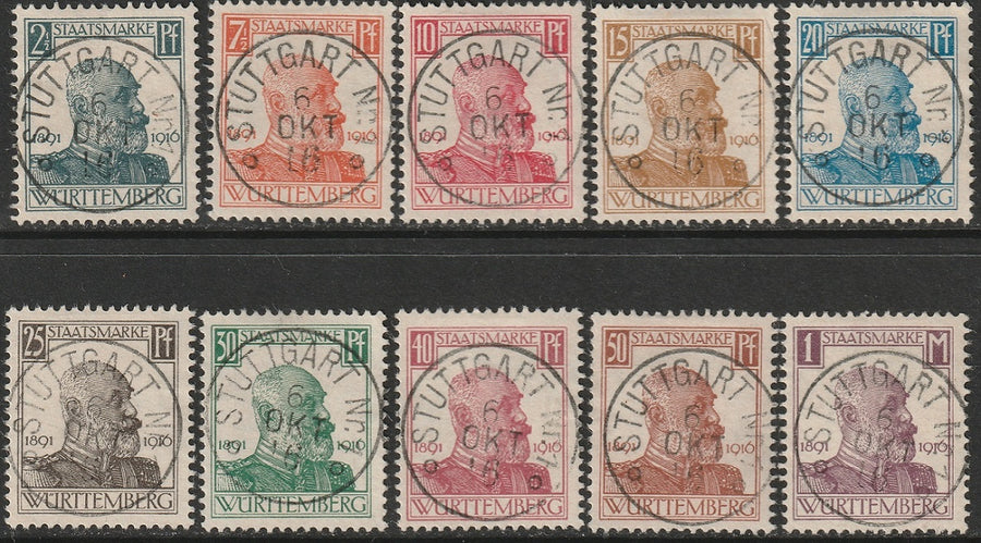 Wurttemberg 1916 Sc O136-45 official set used Stuttgart cancels