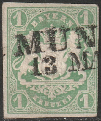 Bavaria 1867 Sc 15a used Munchen cancel heavy hinge