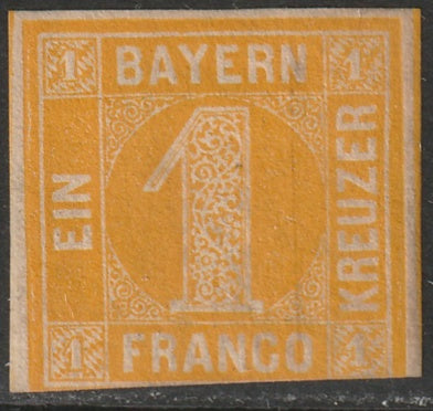 Bavaria 1862 Sc 9 MLH* partial gum