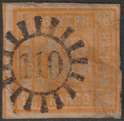 Bavaria 1854 Sc 8 used "110" (Gleussen) cancel small thins