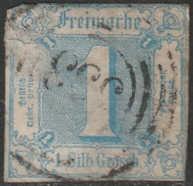 Thurn & Taxis 1860 Sc 10 used faulty repaired tear "333" (Stadthagen) cancel