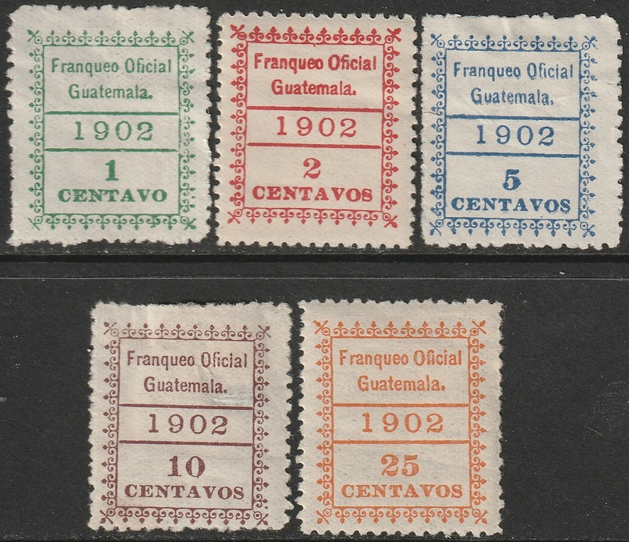 Guatemala 1902 Sc O1-5 official set forgery MH*/MNG(*)