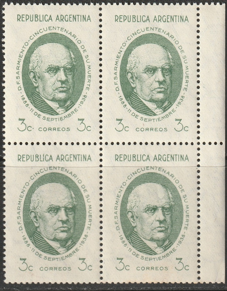 Argentina 1938 Sc 454 var block MNH** with "dot after 3c" variety