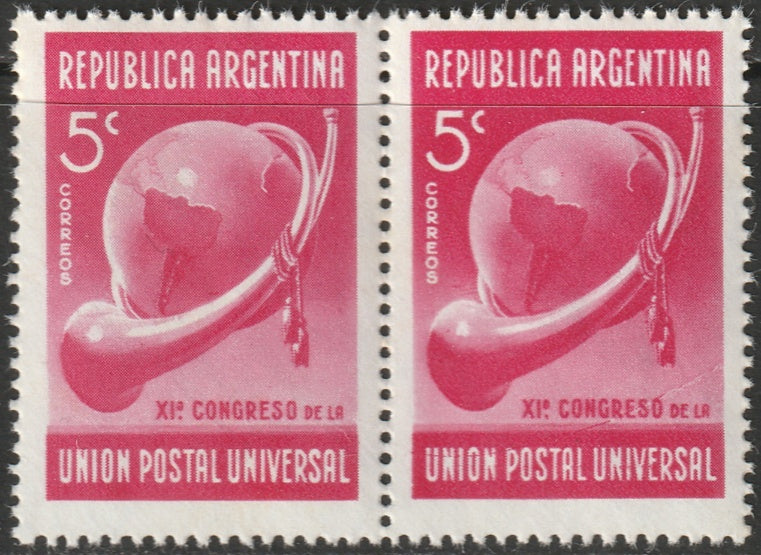 Argentina 1939 Sc 459 var pair MNH** with "cracked line" variety