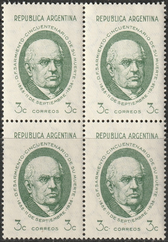 Argentina 1938 Sc 454 var block MNH** with "dot after 3c" variety