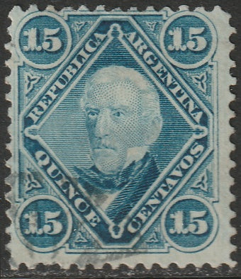 Argentina 1867 Sc 19 used light cancel horizontal lines