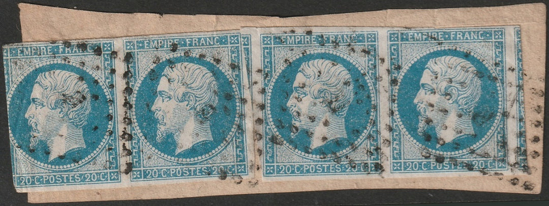 France 1854 Sc 15 2 pairs used Paris "B" cancel on piece