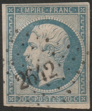 France 1854 Sc 15b used "2612" (Quimperle) PC cancel