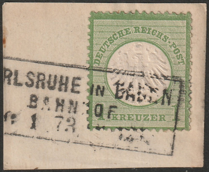 Germany 1872 Sc 7 used Karlsruhe in Baden box cancel on piece