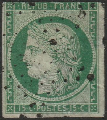 France 1850 Sc 2 used faulty Paris star cancel thins