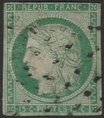 France 1850 Sc 2 used Paris star cancel thins