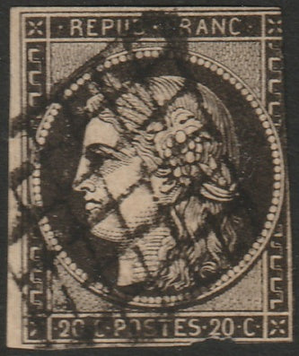 France 1849 Sc 3 used grill cancel