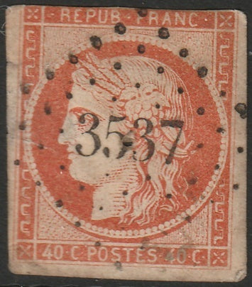 France 1850 Sc 7 used faulty "3537" (Versailles) PC cancel