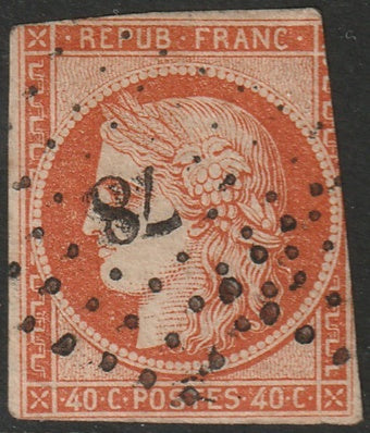 France 1850 Sc 7 used "78" (Angers) PC cancel trimmed