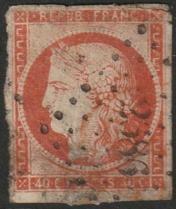 France 1850 Sc 7 used faulty "2686" (Rive-de-Gier) PC cancel