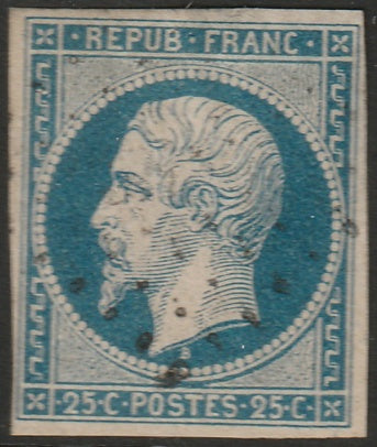 France 1852 Sc 11 used light PC cancel small thins