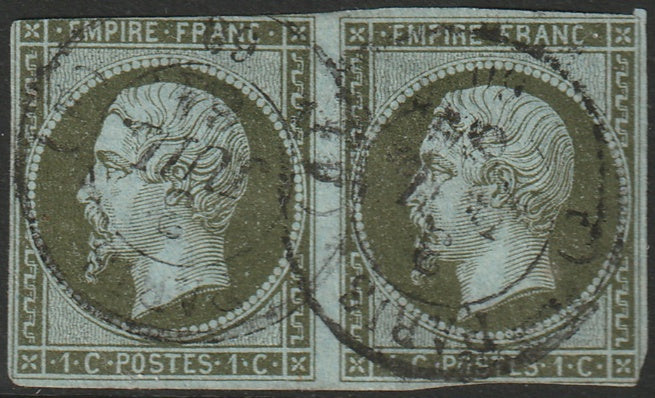 France 1860 Sc 12 pair used Paris date cancels