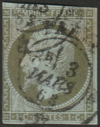 France 1860 Sc 12 used Paris date cancel small thin at top