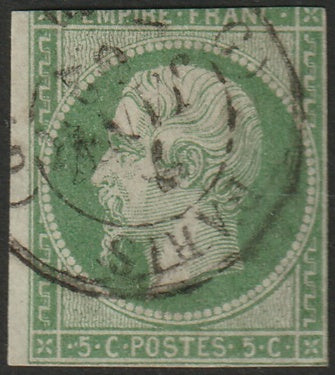 France 1854 Sc 13 used Paris date cancel trimmed at top