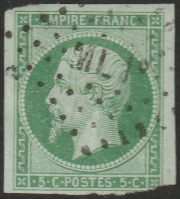 France 1854 Sc 13 used "MLI" ambulant cancel damaged bottom