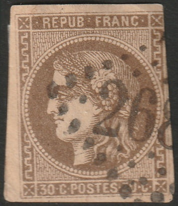 France 1870 Sc 46 used "268x" GC cancel trimmed at upper right