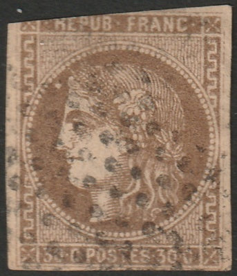 France 1870 Sc 46 used Paris star cancel trimmed at top