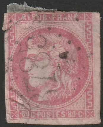 France 1870 Sc 48 used faulty "3785" () GC cancel multiple tears/thins