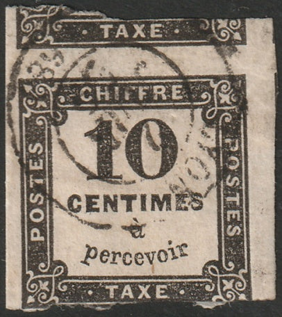 France 1859 Sc J3 postage due used Lyon cancel paper adhesion