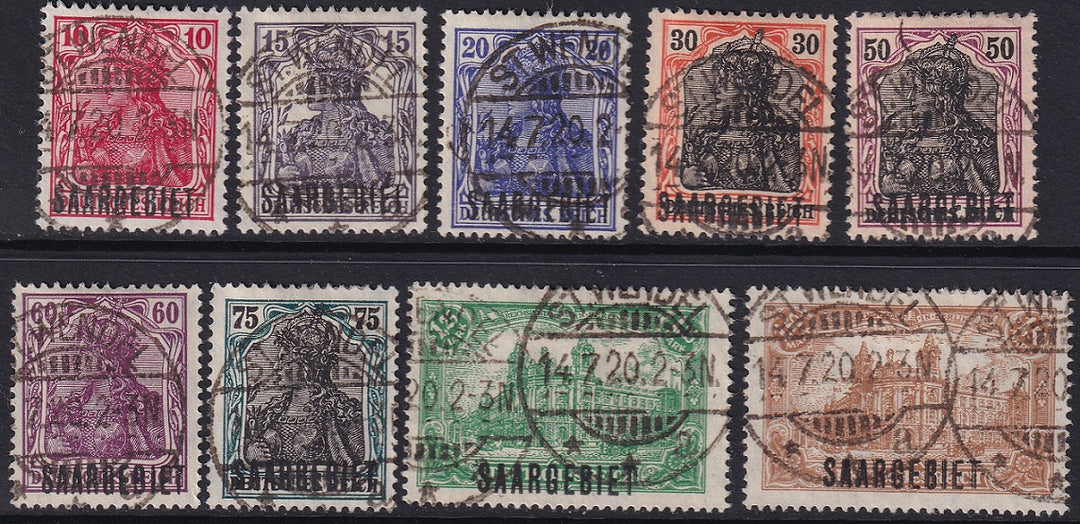 Saar 1920 Sc 43/56 partial set used all St. Wendel cancels