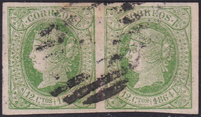 Spain 1864 Sc 63 pair used grill cancel