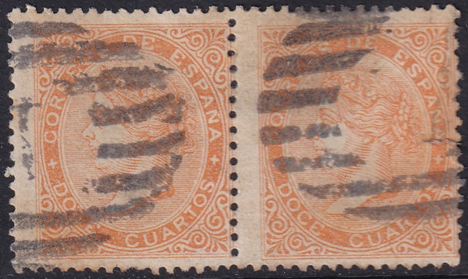 Spain 1867 Sc 90 pair used parilla cancel