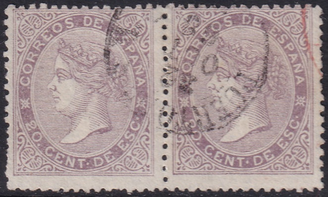 Spain 1867 Sc 93 pair used Puerto de [..] cancel