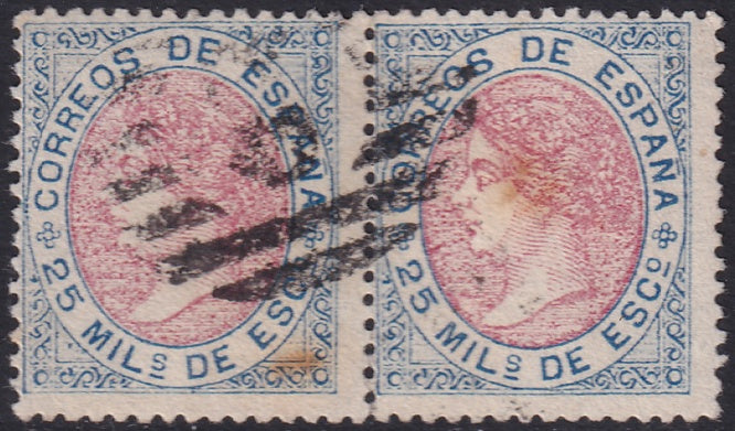 Spain 1867 Sc 96a pair used parilla cancel toning spots