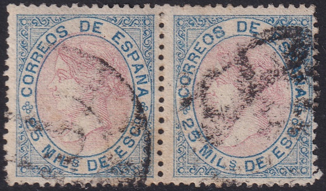 Spain 1867 Sc 96 pair used cartwheel cancels