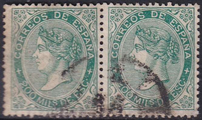 Spain 1868 Sc 101 pair used cartwheel cancel