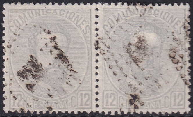 Spain 1873 Sc 181 pair used rombo de puntos cancel