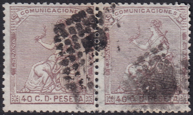 Spain 1873 Sc 196 pair used rombo de puntos cancel