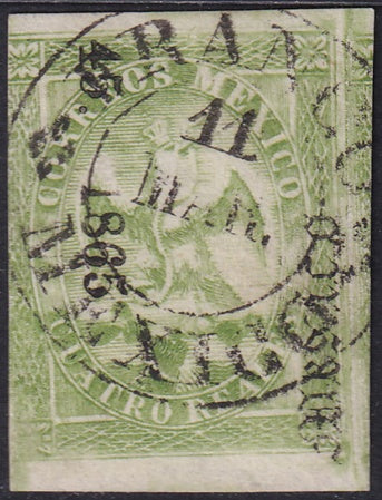 Mexico 1865 Sc 24 used "Mexico 45 1865" overprint & cancel