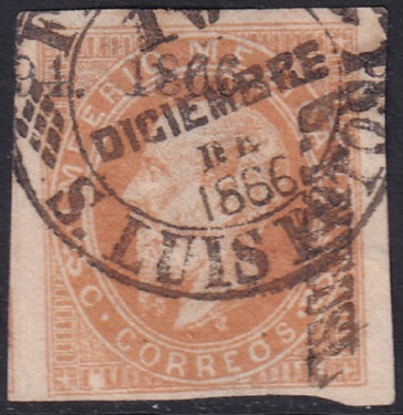 Mexico 1866 Sc 29b used "94 1866 SL Potosi" overprint and cancel thins