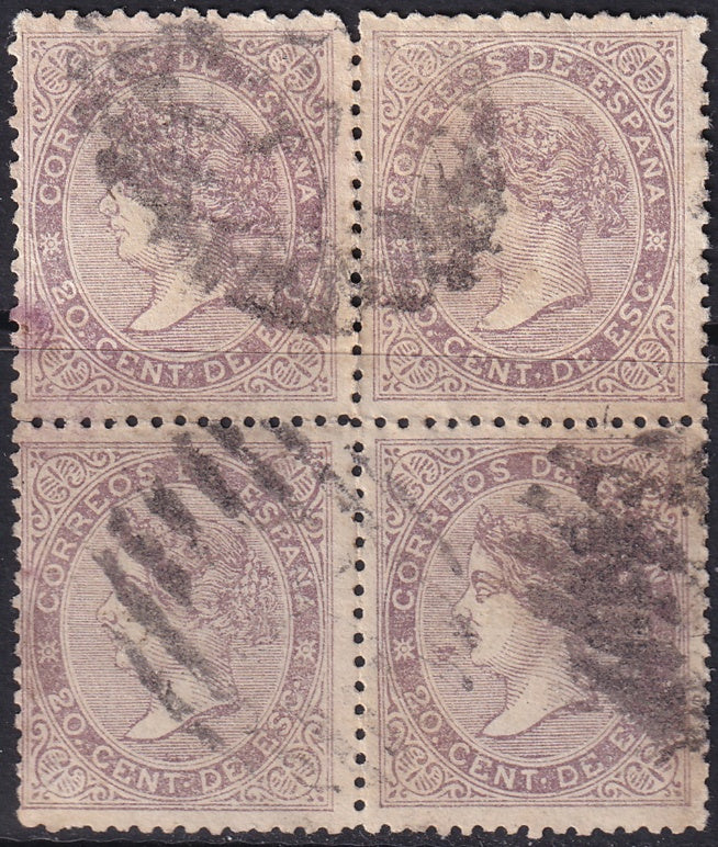 Spain 1867 Sc 93 block used parilla cancels