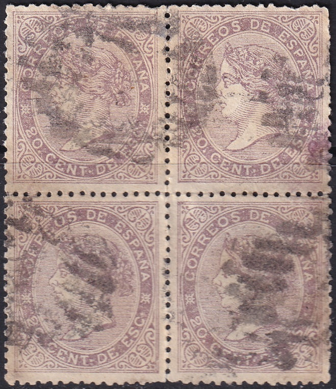 Spain 1867 Sc 93 block used parilla cancels