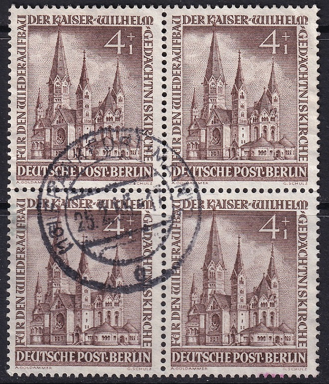 Berlin 1953 Sc 9NB8 block used Frankfurt cancel