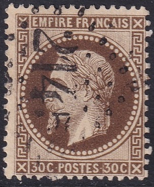 France 1867 Sc 34a used "2145" (Lyon) GC cancel