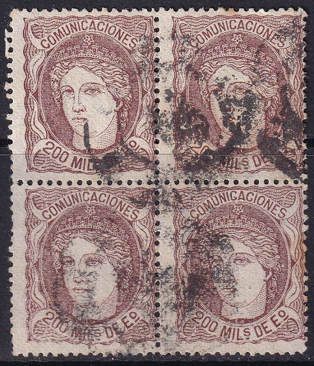 Spain 1870 Sc 168 block used cartwheel cancels