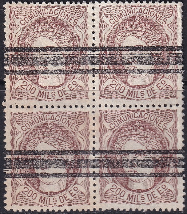 Spain 1870 Sc 168 block used bar cancels