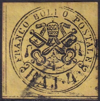 Italy Roman States 1864 Sc 5 Papal States used grill cancel small thin