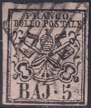 Italy Roman States 1852 Sc 6a Papal States used grill cancel large thins